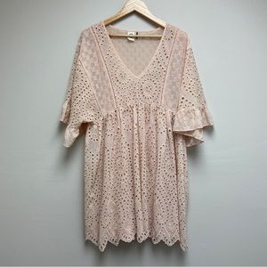 AKEMI + KIN Anthropologie Womens Light Pink Brooke Eyelet Lace Mini Dress Size 8